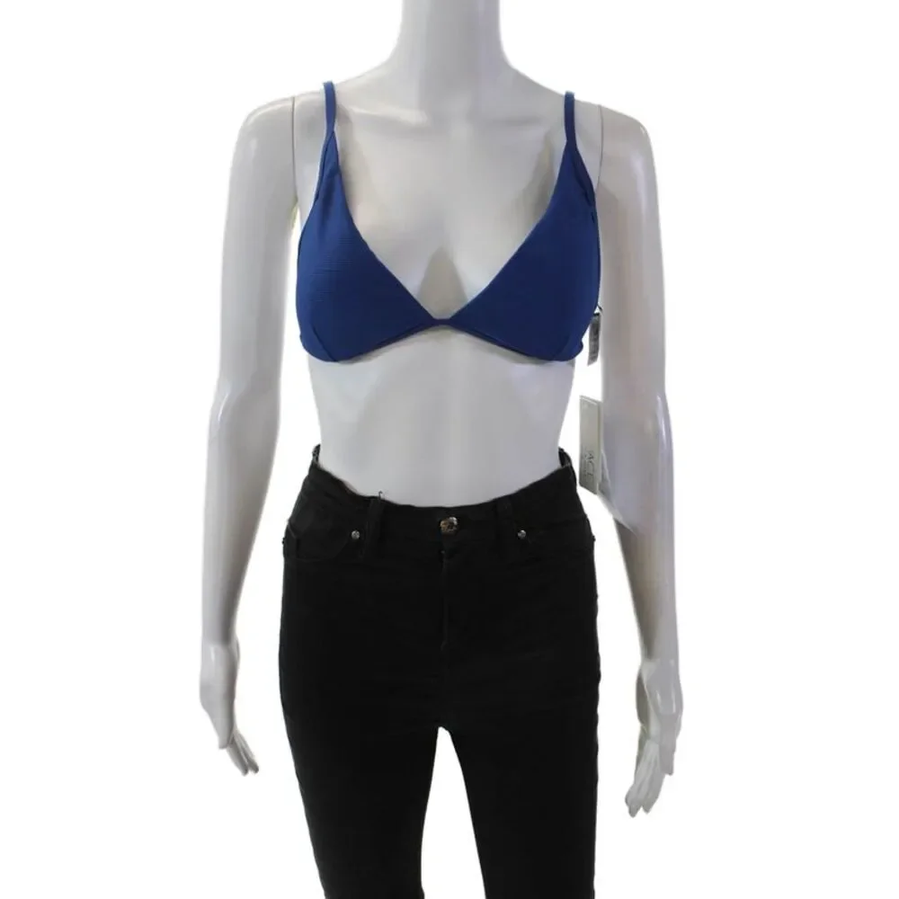 L Space Womens Stretch Ribbed Adjustable Triangle Bikini Top Navy Size XL